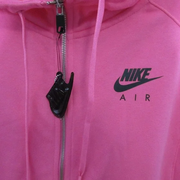 Nike Air Fleece Hoodie Women XL Pink Black Full Zip Dolman Sleeve Jewel Zipper - Picture 4 of 10